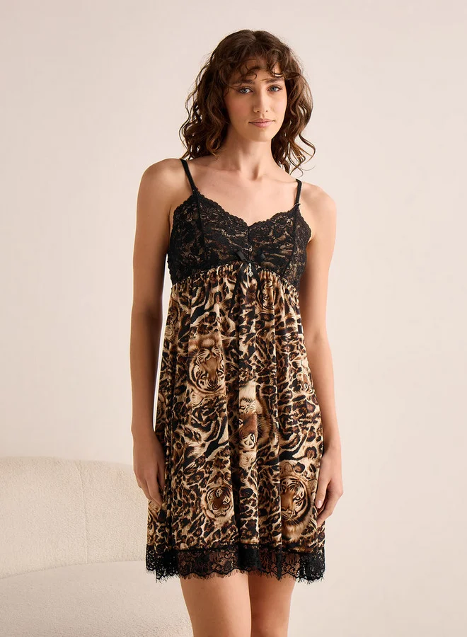 Splash FAV Printed Babydoll with Thongs